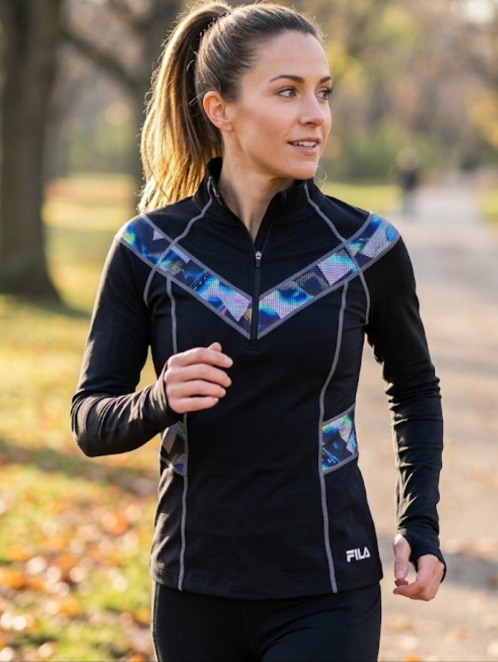 FILA SPORT Performance Women’s 1/4 Zip Running Jacket Black Holographic M